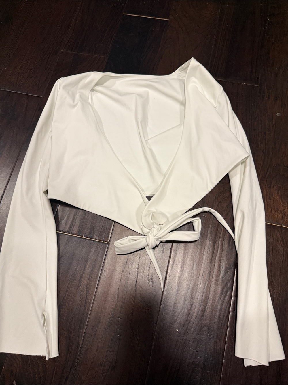 White Long-Sleeve Wrap Tie Crop Top